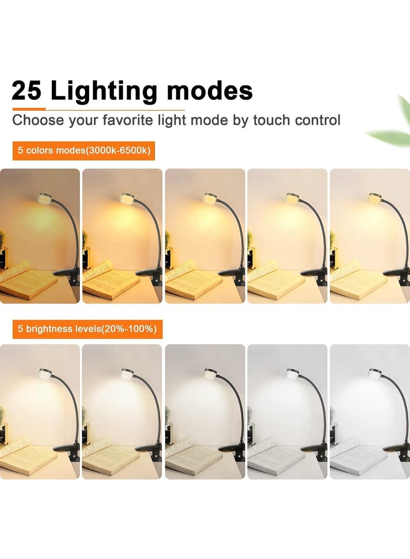 FALAHOM LED Desk Lamp Clip on Reading Light, 5 Colors 5 Brightness, Touch Control, USB-C Rechargeable Table Lamps with Clamp for Dorm Home Office, Bed Headboard Light, Flexible Gooseneck - Image 2
