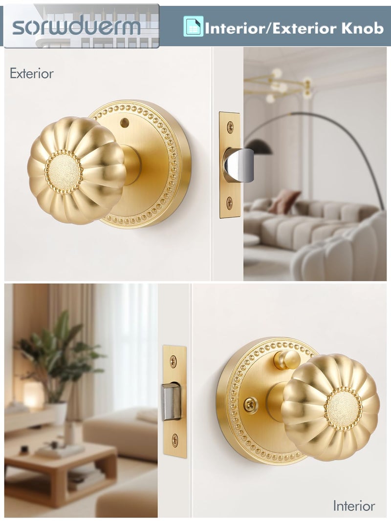 SORWDUERM Gold Door Knobs Privacy Door Knob Satin Brass Door Knob Interior Brushed Gold Door Knobs for Bedroom and Bathroom,Zinc Alloy 4 Pack - Image 5