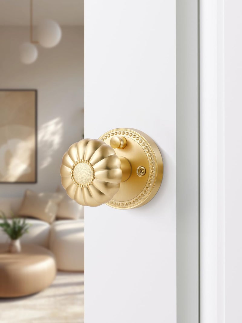 SORWDUERM Gold Door Knobs Privacy Door Knob Satin Brass Door Knob Interior Brushed Gold Door Knobs for Bedroom and Bathroom,Zinc Alloy 4 Pack - Image 3