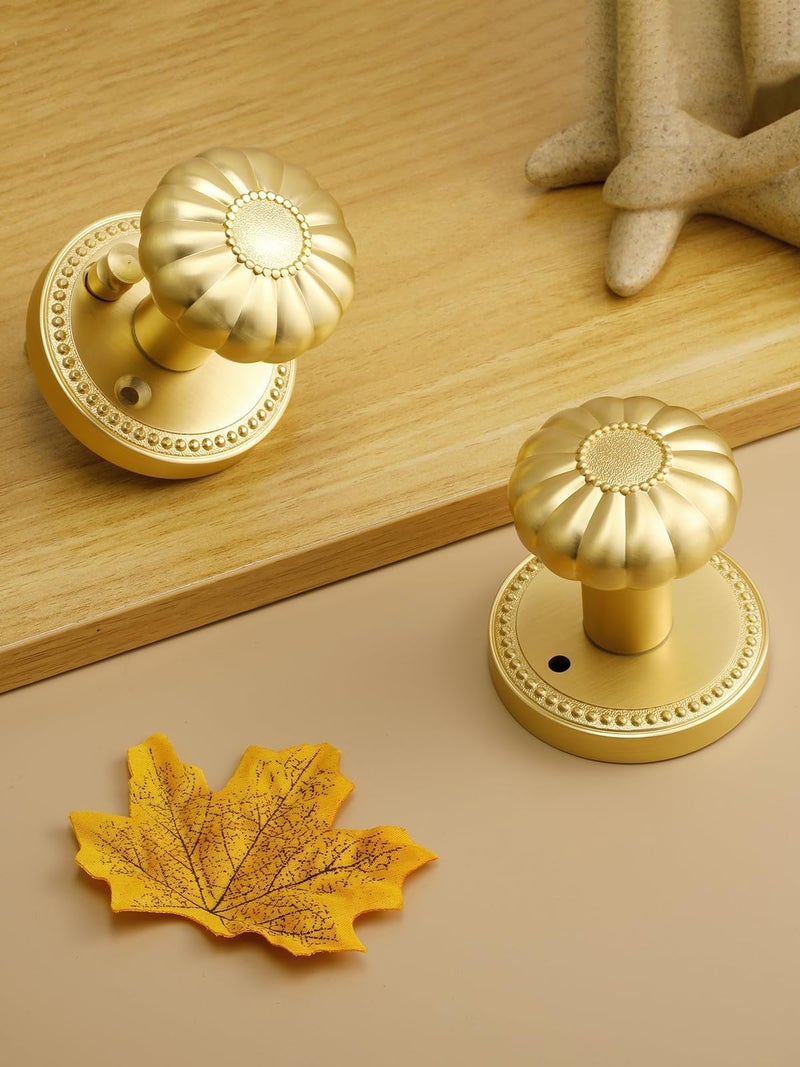 SORWDUERM Gold Door Knobs Privacy Door Knob Satin Brass Door Knob Interior Brushed Gold Door Knobs for Bedroom and Bathroom,Zinc Alloy 4 Pack - Image 2