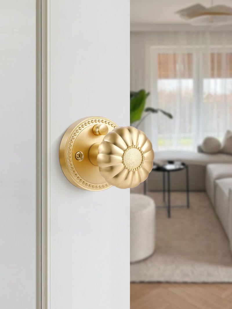 SORWDUERM Gold Door Knobs Privacy Door Knob Satin Brass Door Knob Interior Brushed Gold Door Knobs for Bedroom and Bathroom,Zinc Alloy 4 Pack - Image 4