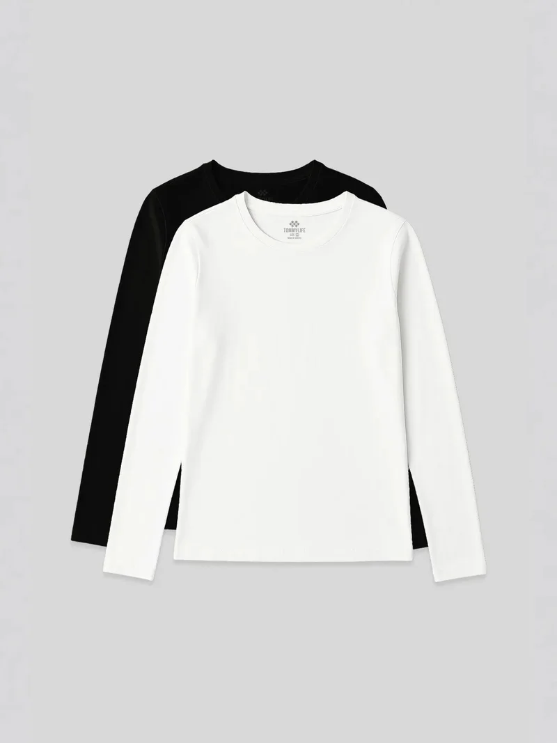 تومي لايف TOMMY Women's Long-Sleeve Crew Neck T-Shirt