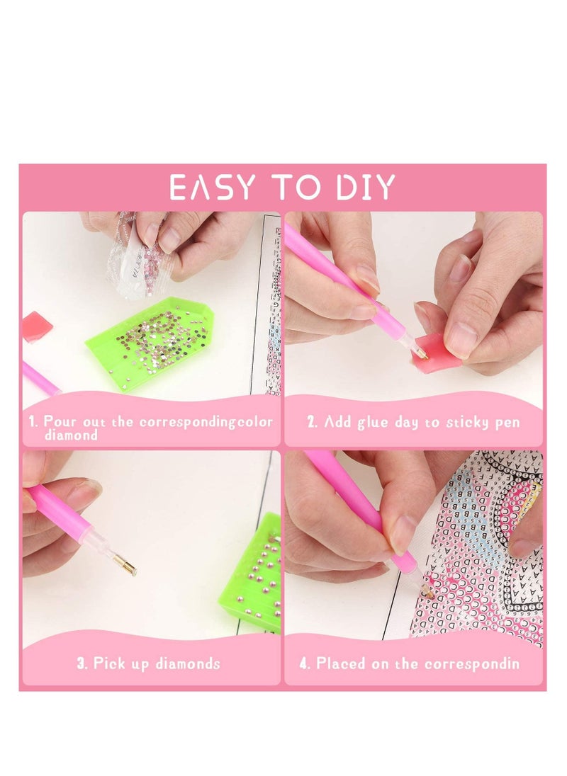 SYOSI - 4 Pieces 5D Diamond Painting Kit for Kids Full Drill Painting by Number Kits for Beginners DIY Diamond Rhinestone Art Craft Set for Home Office Wall Decor Adorable Style - Image 1