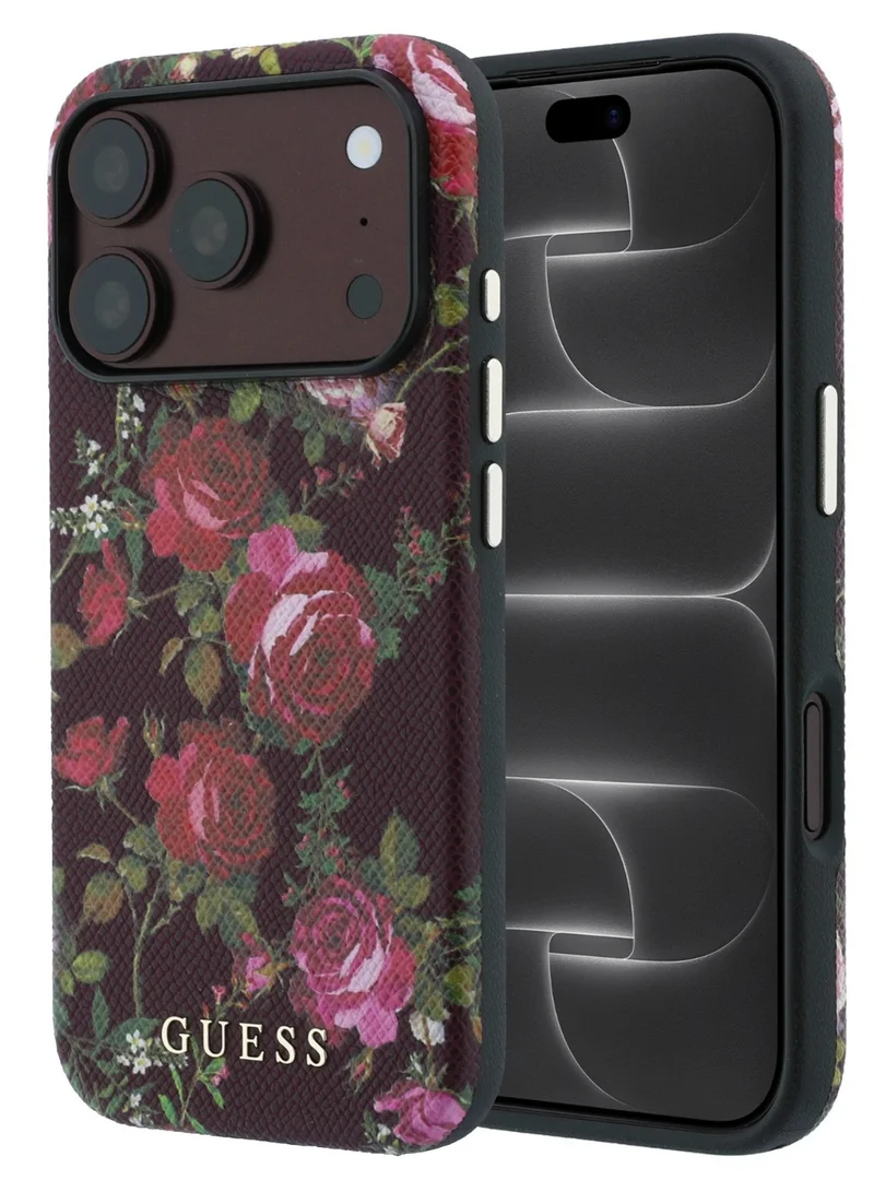 Guess iPhone 18 Pro MagSafe Hard Case PU Material Blossom Roses Print