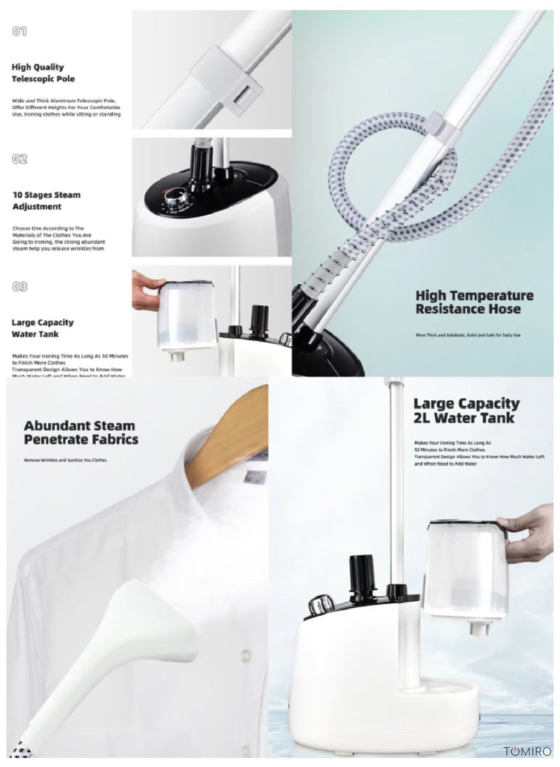TOMIRO - Garment Steamer With Suit Hanger System, 10 Steam Levels, Overheating Protection, Wrinkle-Free, High-Quality Telescopic Poles, 50Min Steam, Ideal For Home And Business Use 1.8 L 2200 W - Image 1