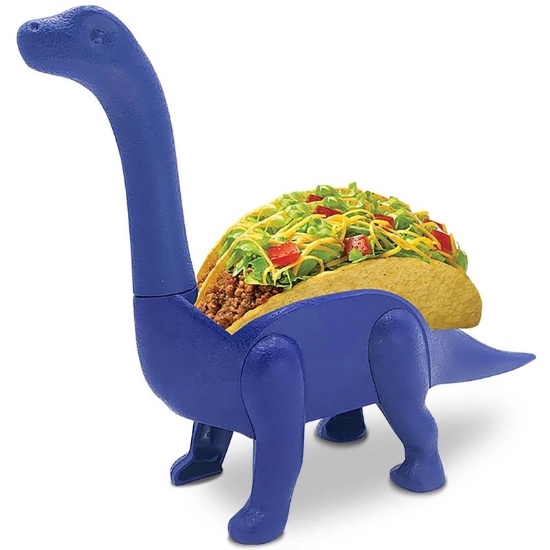 Vezna Home Goods Dinosaur Taco Holder for Kids Blue Brontosaurus Dino Plate Serving Tray Stand Holds 2 Shells for Fun Taco Tuesday Party Novelty Funny White Elephant Gift for Adult Food Lovers