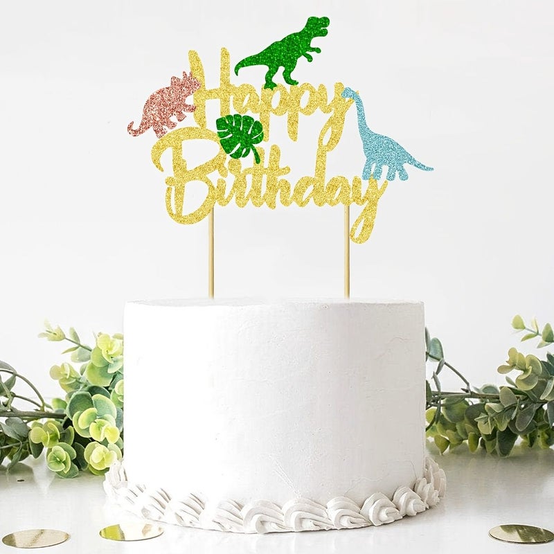 Polychrome Glitter Dinosaur Happy Birthday Cake Topper For Dino Theme Party Decorations - Image 4