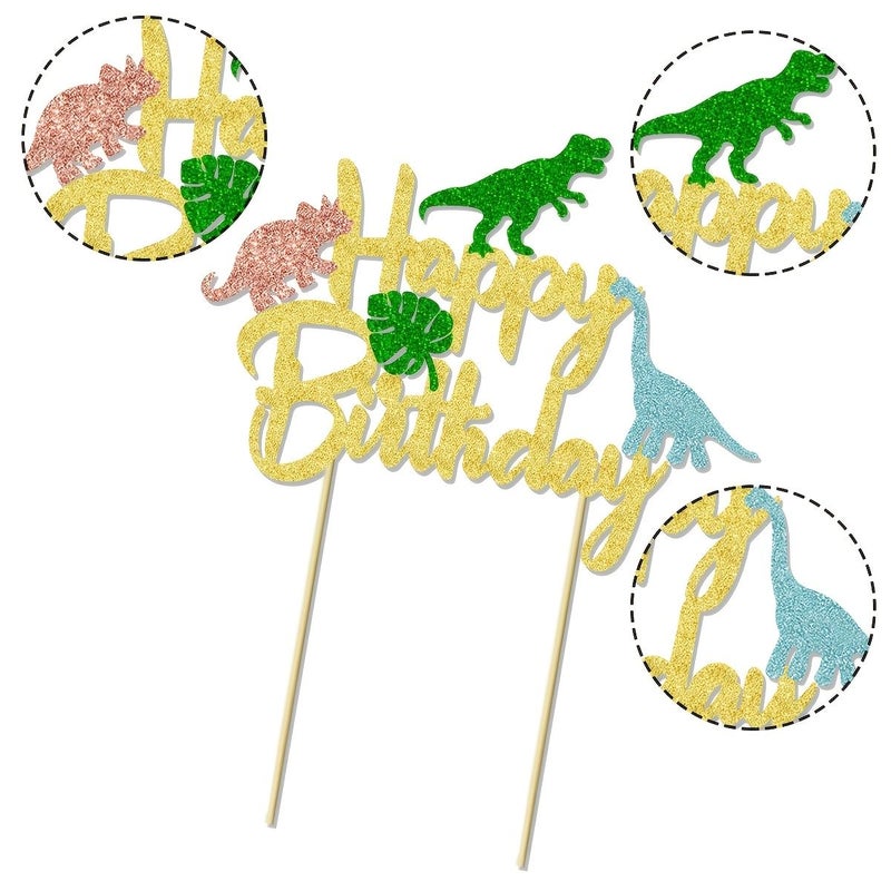 Polychrome Glitter Dinosaur Happy Birthday Cake Topper For Dino Theme Party Decorations - Image 5