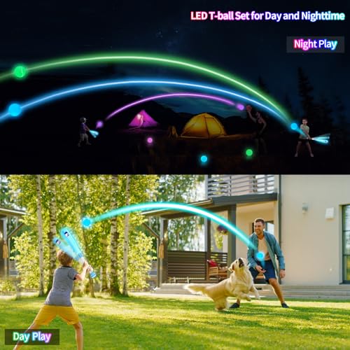 Leshein LED Tball Set for Toddlers 35 58 Light up Tee Ball Set for Toddlers Glow in The Dark T Ball Set for Kids 35 Kids Outdoor Toys Baseball Toys Gifts for Boys Girls Blue - Image 5