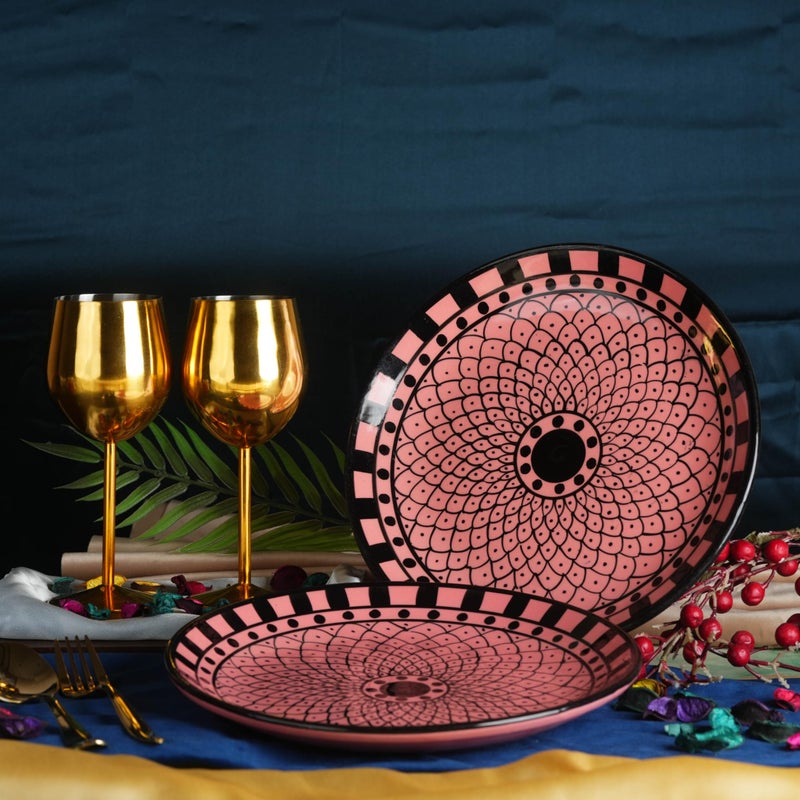 Caffeine Ceramic Handmade Pink Flora Pattern Quarter Plate 7”(Set of 4) - Image 2