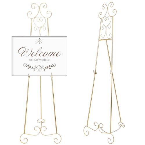 GlikCeil 57" H Gold Metal Scroll Easel Stand for Display Wedding Sign Poster Adjustable Portable Art Easels Poster Easel with Chain Support for Showcasing Pictures Artwork Coffee Exhibition Canvas - Image 1