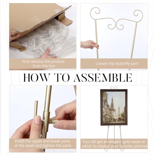 GlikCeil 57" H Gold Metal Scroll Easel Stand for Display Wedding Sign Poster Adjustable Portable Art Easels Poster Easel with Chain Support for Showcasing Pictures Artwork Coffee Exhibition Canvas - Image 2