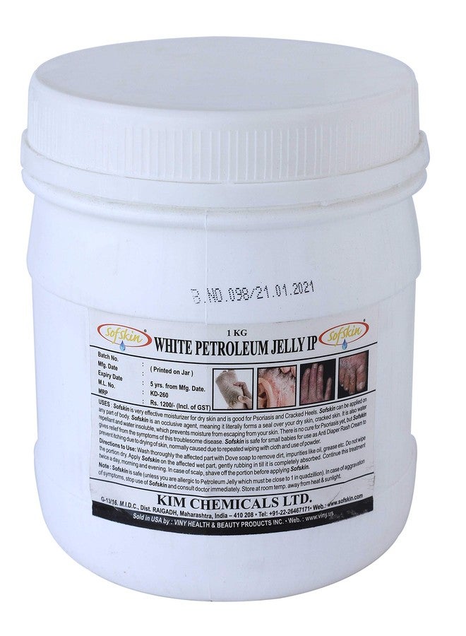 Sofskin White Petroleum Jelly IP, 1 Kg. 100% Pure & Safe, No smell, pH 5.5, No skin allergy, for - Psoriasis, cracked heels, face & chapped lips, Diaper Rash, Dry Skin, Bruises, Exp. 5 yrs. Made in India for USA. Export Surplus. With Combo FREE Sofskin Baby Lotion, 300 ml MRP Rs.145 (Subject to Stocks available) (See Our Video). (NOTE: Due to Iran-US war, price and availability may vary.) - Image 2