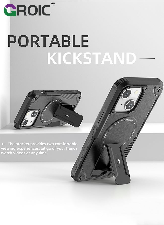 Case for iPhone 15 Plus 6.7 Inch Case with 1 Pack Camera Lens Protector, Built-in Stand [Compatible with MagSafe] Shockproof Vertical and Horizontal Kickstand Phone Case for iPhone 15 Plus