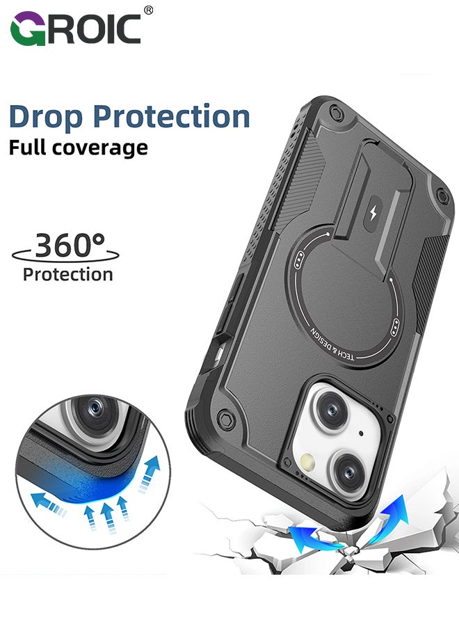 Case for iPhone 15 Plus 6.7 Inch Case with 1 Pack Camera Lens Protector, Built-in Stand [Compatible with MagSafe] Shockproof Vertical and Horizontal Kickstand Phone Case for iPhone 15 Plus