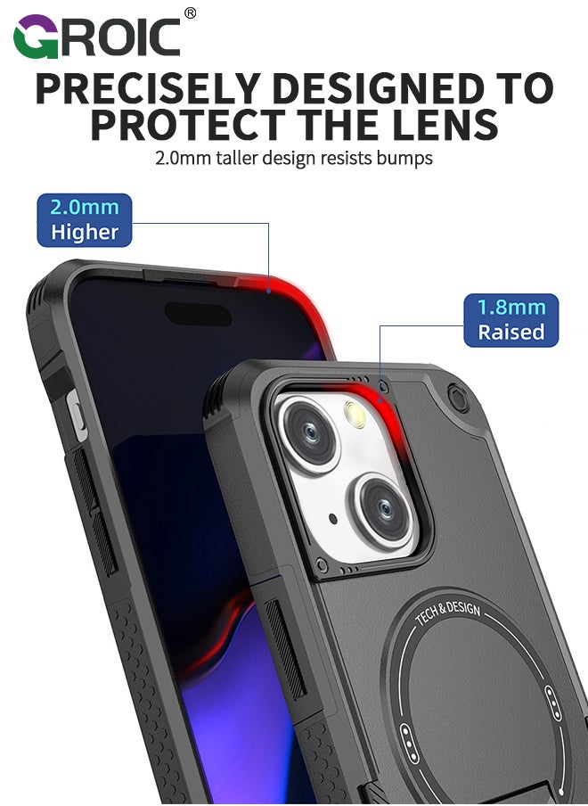 Case for iPhone 15 Plus 6.7 Inch Case with 1 Pack Camera Lens Protector, Built-in Stand [Compatible with MagSafe] Shockproof Vertical and Horizontal Kickstand Phone Case for iPhone 15 Plus