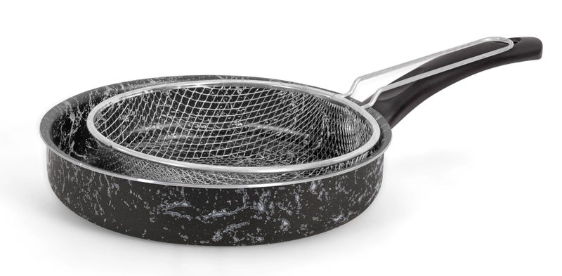 Grandi Cook Marble Saute Pan 26+ Stainless Steel Strainer Marbel Black