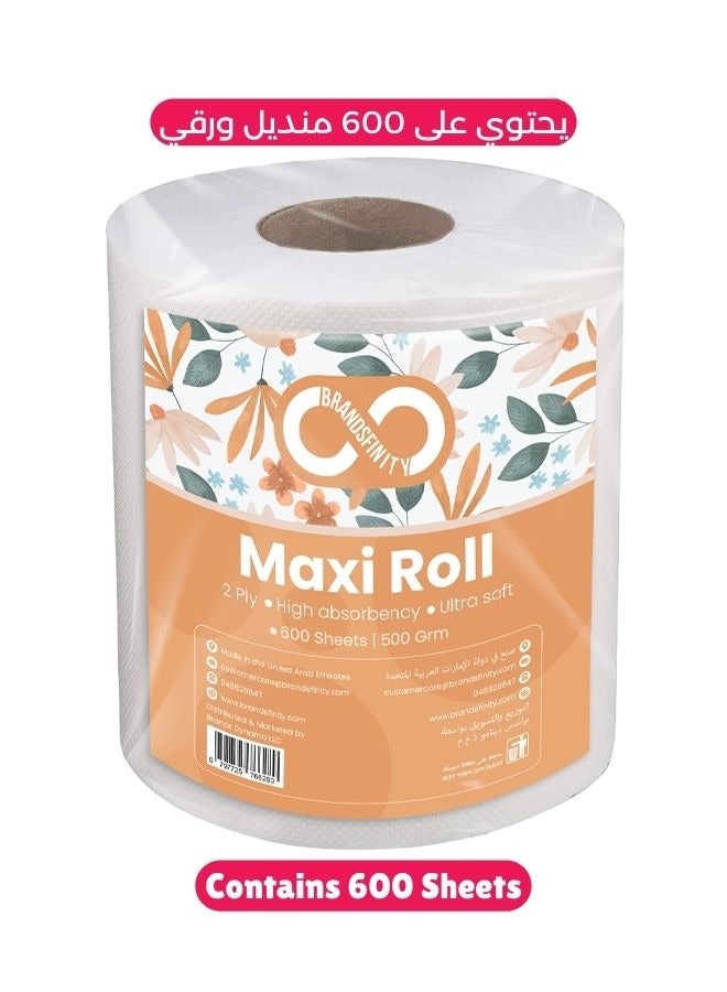 BRANDSFINITY Kitchen Roll Tissue Paper Towel 500g Maxi Roll Contains 1 Packs 600 Diamond Embossed Sheets Higher Absorbency & Ultra Soft Tissue 600 sheets - Image 1