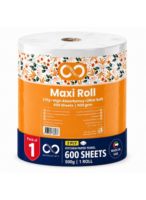 Kitchen Roll Tissue Paper Towel 500g Maxi Roll Contains 1 Packs 600 Diamond Embossed Sheets Higher Absorbency & Ultra Soft Tissue 600 sheets