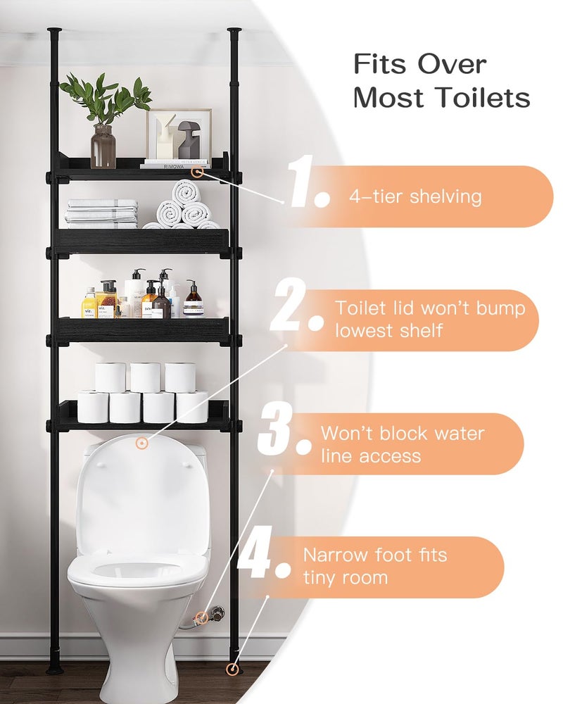 ALLZONE 4 Tier Over The Toilet Storage, Adjustable Wood Over Toilet Bathroom Organizer, Freestanding Shelves, Fit Most Showers Over The Toilet Shelf, 92 to 116 Inch Tall, Black - Image 4