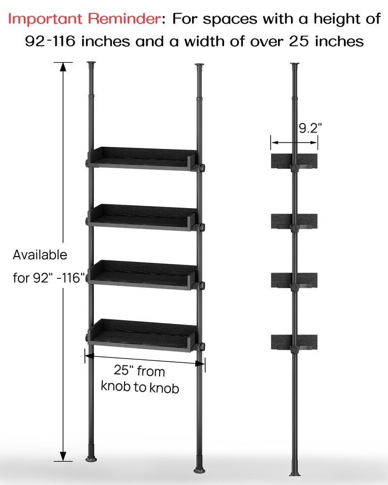 ALLZONE 4 Tier Over The Toilet Storage, Adjustable Wood Over Toilet Bathroom Organizer, Freestanding Shelves, Fit Most Showers Over The Toilet Shelf, 92 to 116 Inch Tall, Black - Image 2