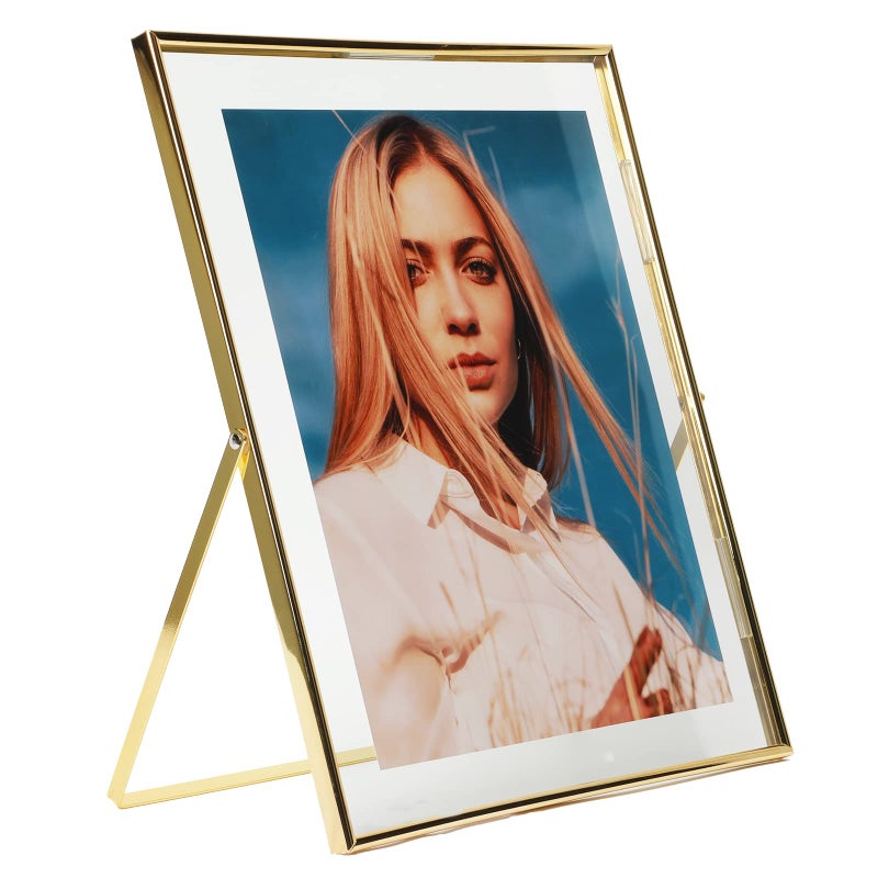 AhaGo Gold Floating Frame (10""x12""  Vertical)  For Picture 8.5x11  8x10  7x9  Tabletop Shelf Photo Frame  Classy Gift For Halloween  Birthday or Wedding  Home or Office D?cor - Image 1