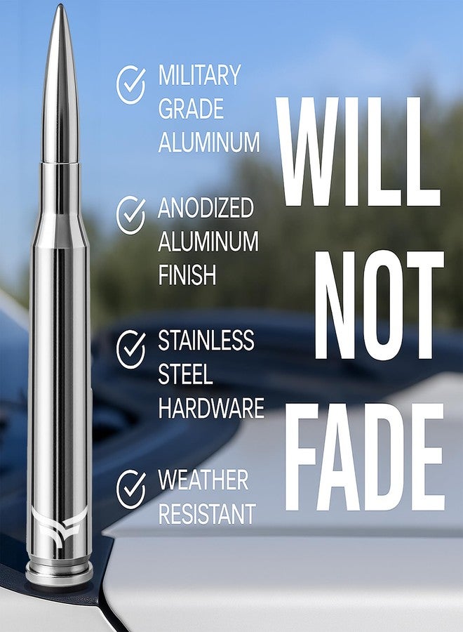 EcoAuto Bullet Antenna Replacement for Dodge Ram & Ford F150 F250 F350 Super Duty Ford Raptor Bronco Trucks - Anti-Theft Design - Radio Antenna for Truck 1990 - Current (Chrome) - Image 2