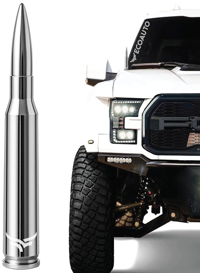 EcoAuto Bullet Antenna Replacement for Dodge Ram & Ford F150 F250 F350 Super Duty Ford Raptor Bronco Trucks - Anti-Theft Design - Radio Antenna for Truck 1990 - Current (Chrome) - Image 1