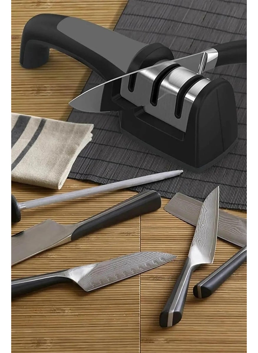 Octopus Bazaar - Knife Sharpening Tool 3 Stage, 3 Angle Knife Sharpener, Practical Kitchen Utensil for Sharpening Knives - Image 1