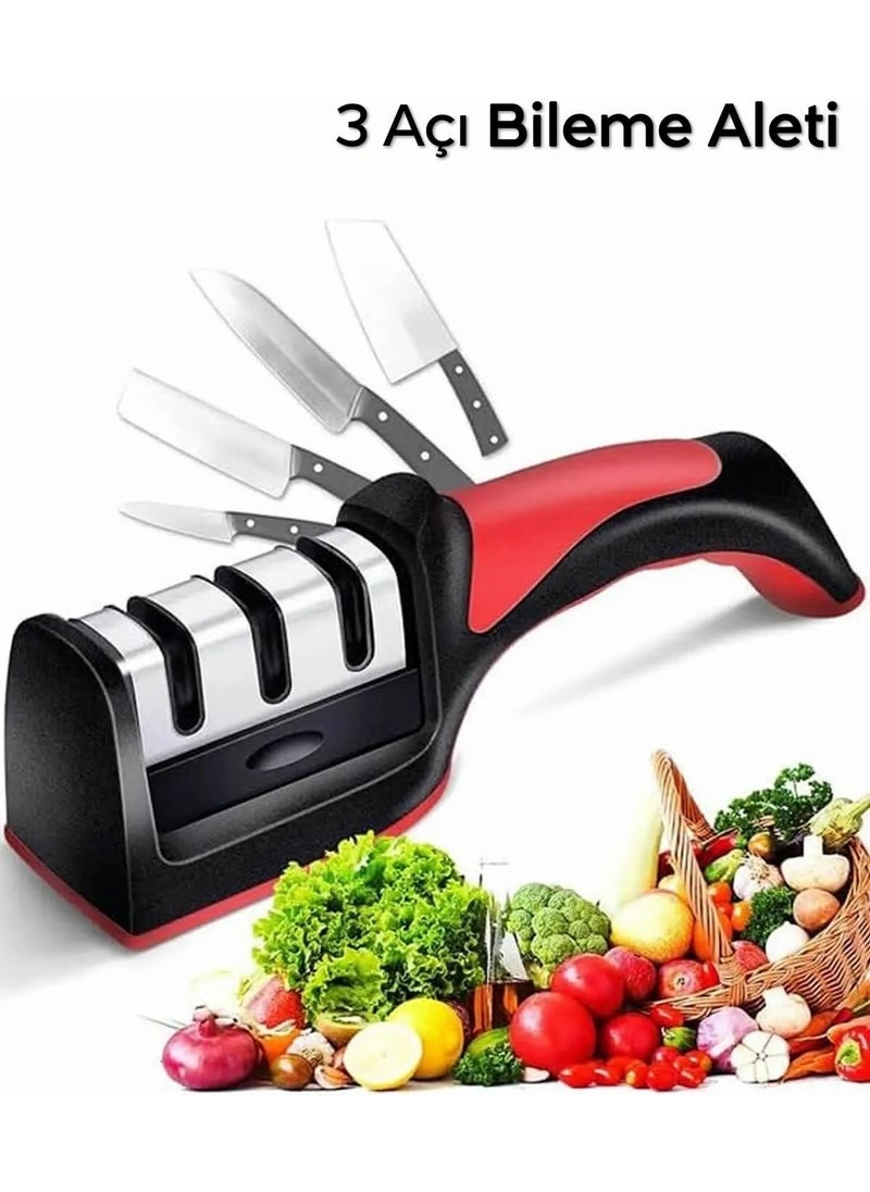 Octopus Bazaar - Knife Sharpening Tool 3 Stage, 3 Angle Knife Sharpener, Practical Kitchen Utensil for Sharpening Knives - Image 1