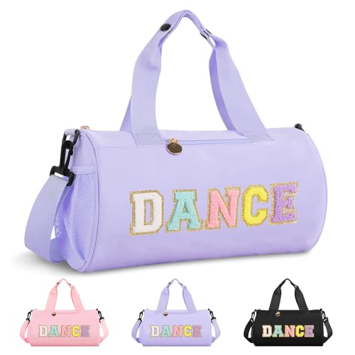 Iqimott Dance Ballet Duffel Bag for Girls 69 Personalized Sport Gym Workout Toddler Duffel Bag Cheer Dance Bags Cute Chenille Letter Waterproof Duffle Bags Gifts for Teens Girl Dancers AthletesPurple - Image 1