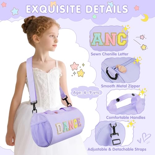 Iqimott Dance Ballet Duffel Bag for Girls 69 Personalized Sport Gym Workout Toddler Duffel Bag Cheer Dance Bags Cute Chenille Letter Waterproof Duffle Bags Gifts for Teens Girl Dancers AthletesPurple - Image 3
