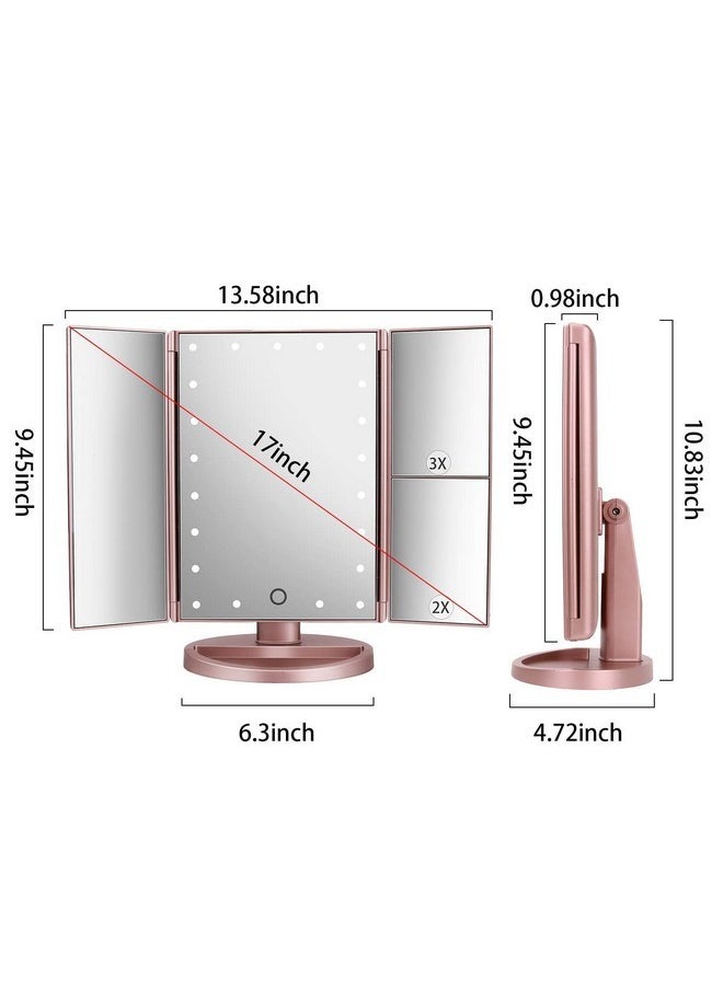 DeWEISN Dresser Mount Tri-Fold Lighted Vanity Mirror With 21 Led Lights, Touch Screen And 3X/2X/1X Magnification, Two Power Supply Modes Make Up Mirror,Travel Mirror  - Image 2