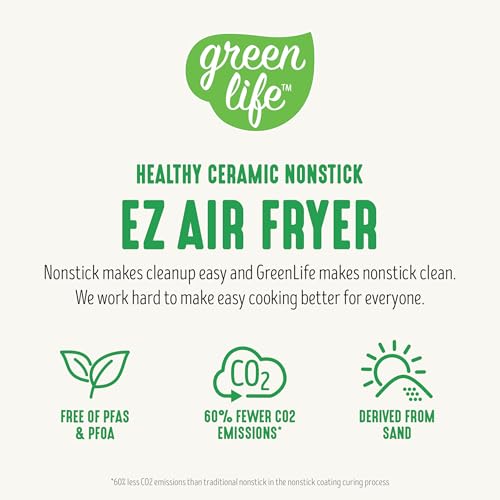 GreenLife 4.5QT Air Fryer, Mechanical Dial Controls, PFAS-Free Ceramic Nonstick Drawer, Adjustable Temp & Timer, LED Indicator, Oil-Less Cooking, Dishwasher Safe, Compact Family Size, Blue - Image 5