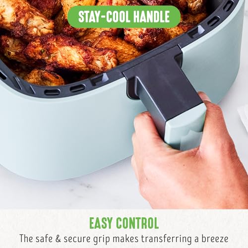 GreenLife 4.5QT Air Fryer, Mechanical Dial Controls, PFAS-Free Ceramic Nonstick Drawer, Adjustable Temp & Timer, LED Indicator, Oil-Less Cooking, Dishwasher Safe, Compact Family Size, Blue - Image 3
