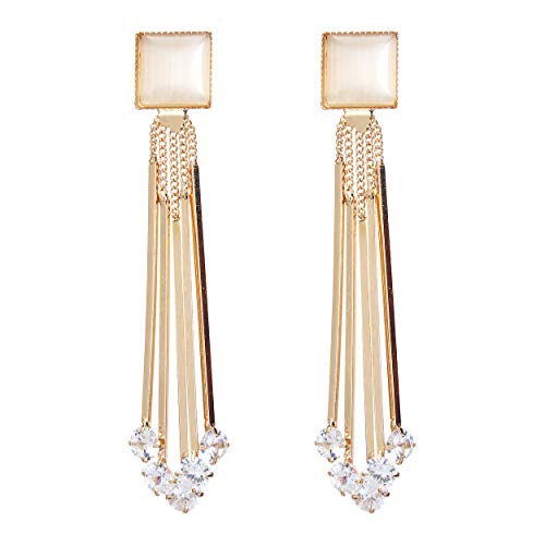 YouBella Jewellery Crystal Gold Plated Dangler Earrings for Girls and Women (White) - Image 1
