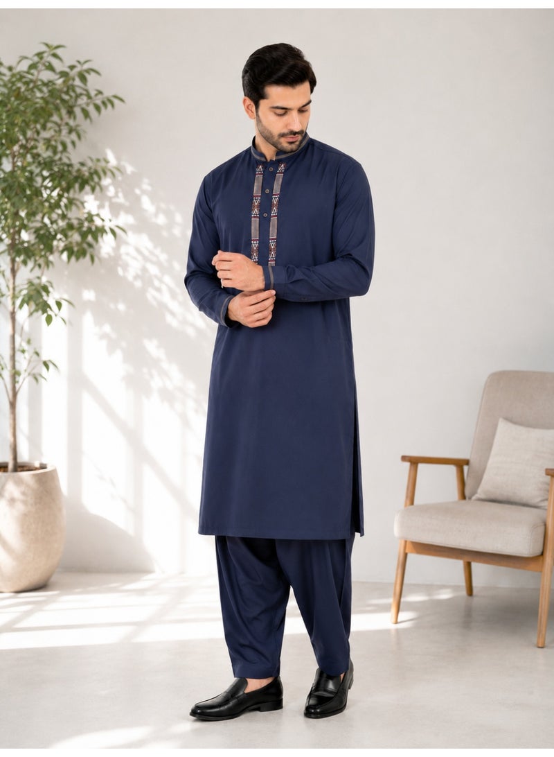 جوود واي Goodway-Men's Shalwar Kameez باللون الأزرق الداكن - Image 2