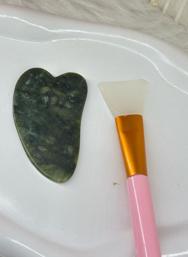 sface care set Gua Sha Body Guasha Board Facial Massage Tool Neck Therapy Green(random Color) 1PC + Silicone Face Mask Brush - 1PC Facial Mud Mask Applicator, Multicolor, Soft, Anti-Bacterial, Heat-Resistant, Wand, Cosmetic Brush Random Color S118 - Image 2