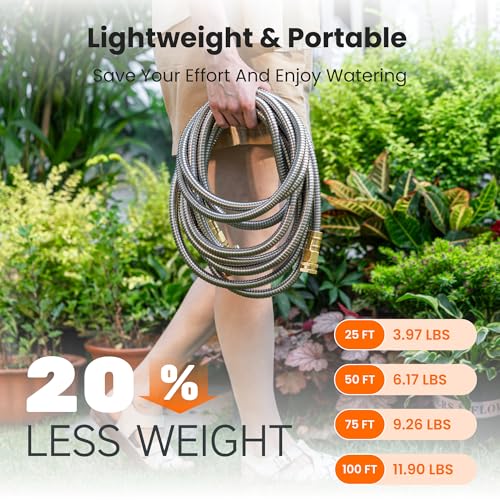 Giraffe Tools Garden Hose 50ft x 5/8", 304 Stainless Steel Metal Water Hose, No Kink Garden Water Hose with 9 Pattern Spray Nozzle, Flexible, Lightweight, Kink Free Hose for Yard, Outdoor - Image 4