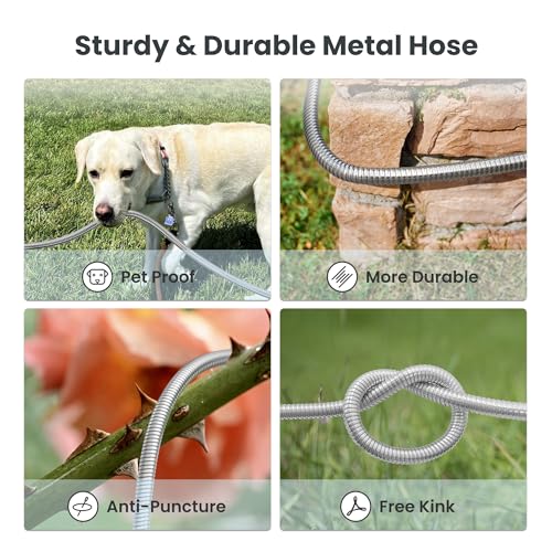 Giraffe Tools Garden Hose 50ft x 5/8", 304 Stainless Steel Metal Water Hose, No Kink Garden Water Hose with 9 Pattern Spray Nozzle, Flexible, Lightweight, Kink Free Hose for Yard, Outdoor - Image 5