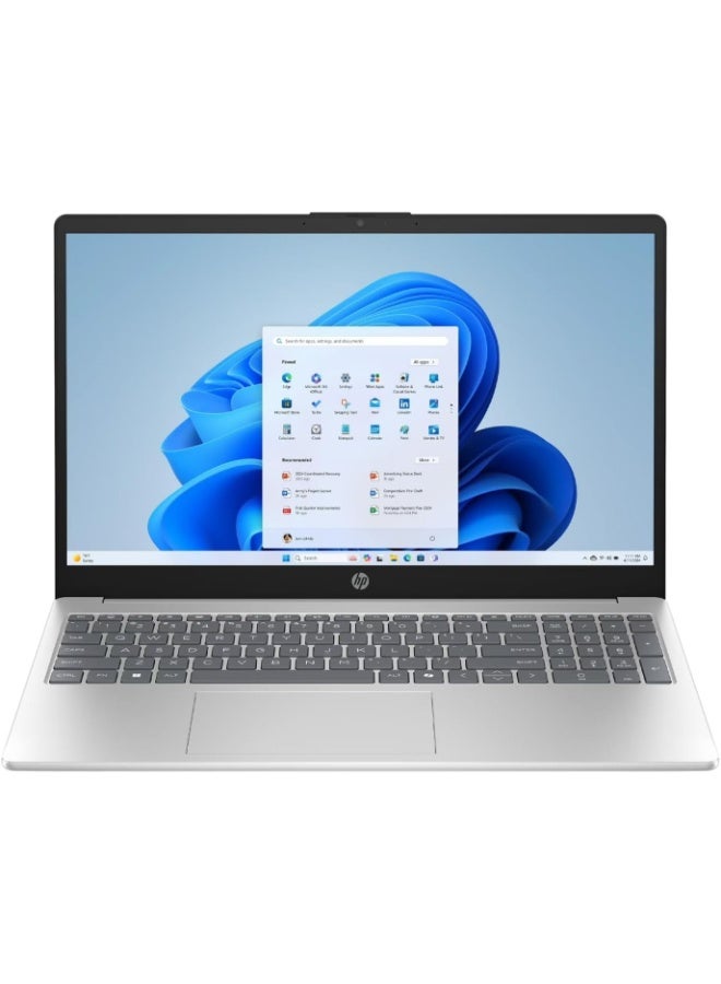 HP 15-FC0025WM Laptop, 15.6″ FHD Touchscreen, AMD Ryzen 5 7520U, 8GB RAM, 512GB SSD, Integrated Graphics, English Keyboard, Windows 11 Home English silver - Image 1