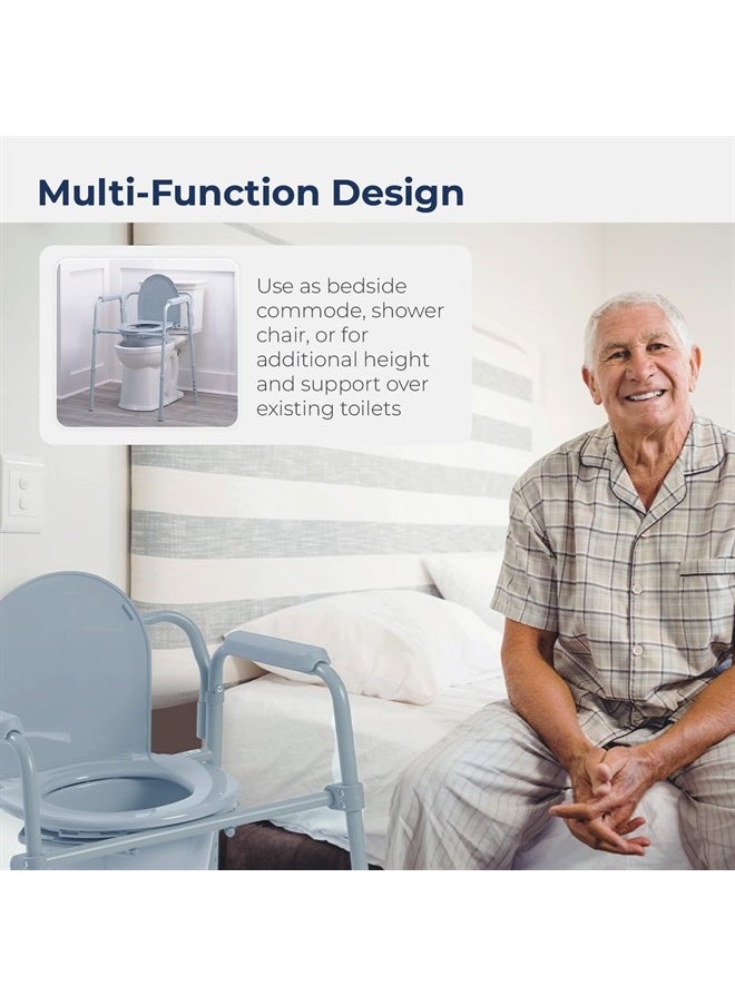 Drive Medical 11148-1 Folding Steel Bedside Commode Chair, Portable Toilet, Supports Bariatric Individuals Weighing Up To 350 Lbs, with 7.5 Qt. Bucket and 13.5 Inch Seat, Grey  - Image 3