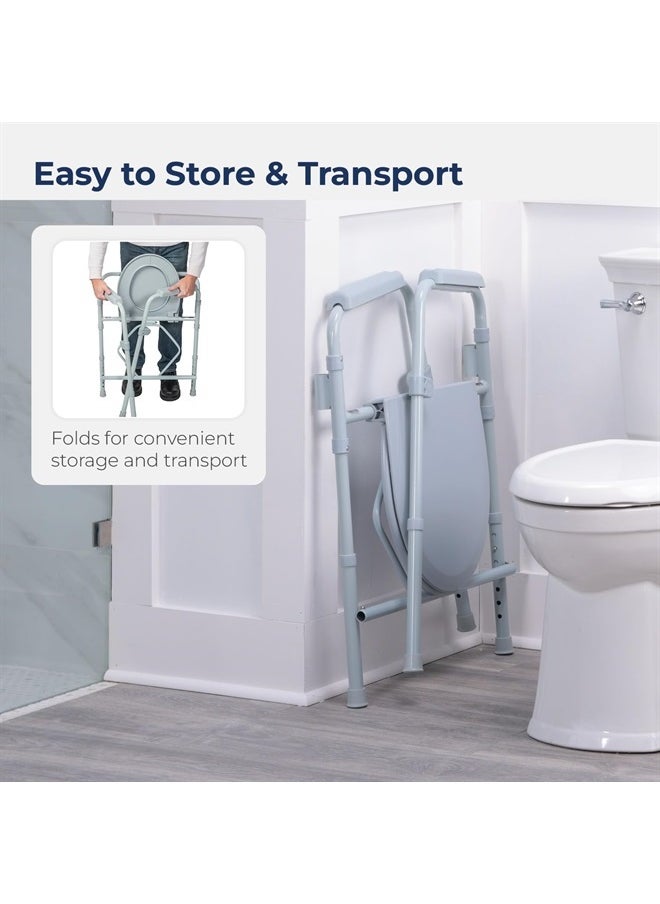 Drive Medical 11148-1 Folding Steel Bedside Commode Chair, Portable Toilet, Supports Bariatric Individuals Weighing Up To 350 Lbs, with 7.5 Qt. Bucket and 13.5 Inch Seat, Grey  - Image 5