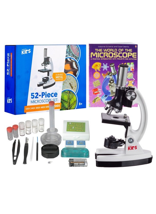 AmScope M30Abskt2Wwm 1200X 52Pcs Kids Student Beginner Microscope Kit With Slides Led Light Storage Box And Bookthe World Of The Microscope White  - Image 1