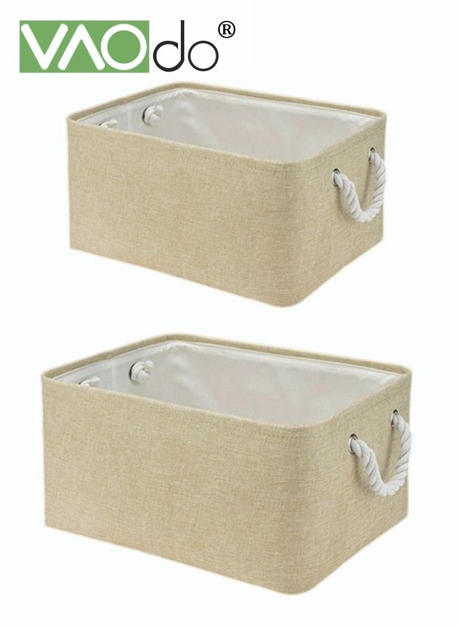 VAOdo 2 Piece Folding Storage Box 2 Medium Linen Storage Baskets Household Clothing Sundries Storage Box  - Image 1
