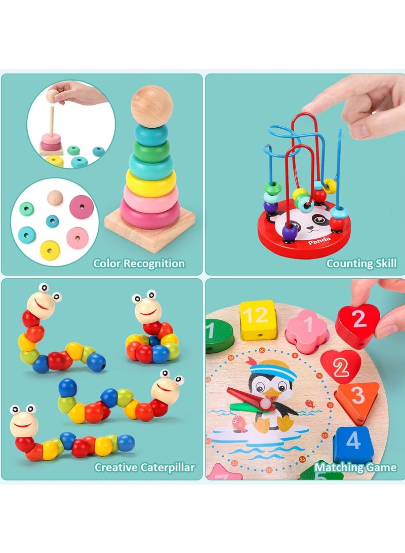 راكسوم ألعاب مونتيسوري للأولاد والبنات من عمر سنة وسنتين، 6 في 1 ألعاب خشبية للأطفال الصغار تتضمن التكديس والفرز وإكسيليفون ومتاهة الخرز للأطفال من سن 3 إلى 6 سنوات، هدايا تعليمية لمرحلة ما قبل المدرسة - Image 3