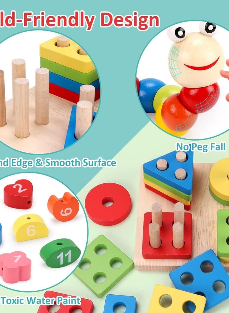 راكسوم ألعاب مونتيسوري للأولاد والبنات من عمر سنة وسنتين، 6 في 1 ألعاب خشبية للأطفال الصغار تتضمن التكديس والفرز وإكسيليفون ومتاهة الخرز للأطفال من سن 3 إلى 6 سنوات، هدايا تعليمية لمرحلة ما قبل المدرسة - Image 4