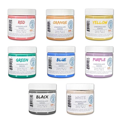 Penguin Pottery - Underglaze for Ceramics - 8-Color Underglaze Variety Set (4oz Jars) - Underglaze Cone 04 to Cone 6 - Paint Colors for Clay, Bisque - Under Glaze for Pottery - Low Fire to Mid Fire - Image 1
