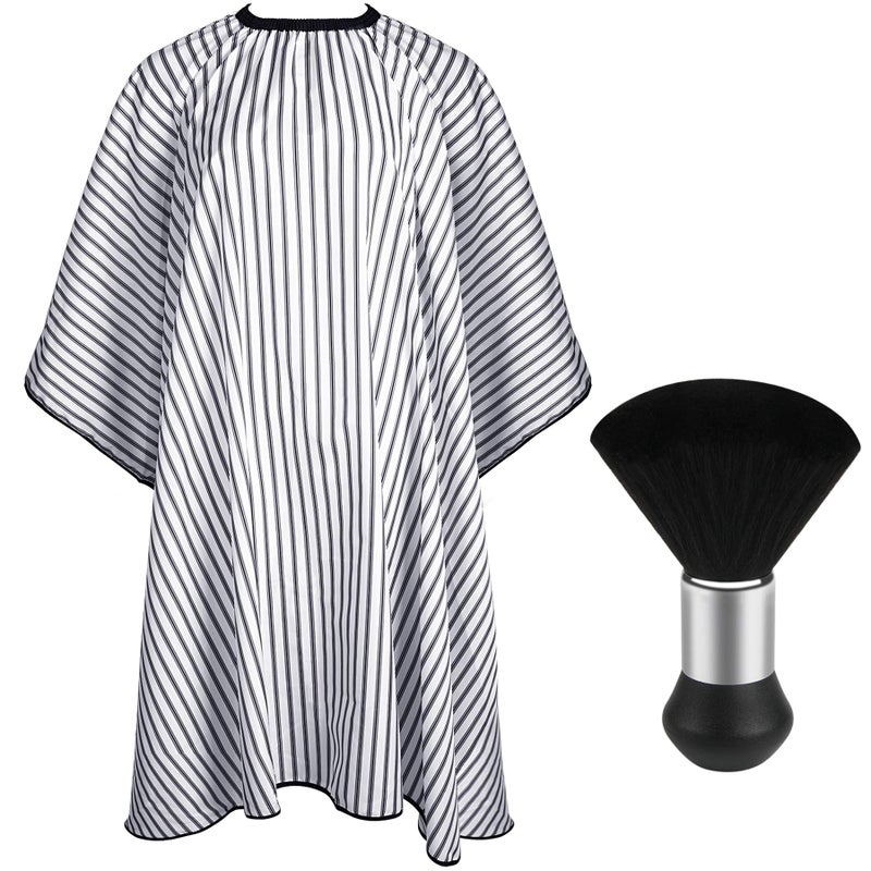 FEBSNOW Professional Hair Cutting Cape with Neck Duster Brush Salon Barber Cape Hair Cutting Accessories Stripe