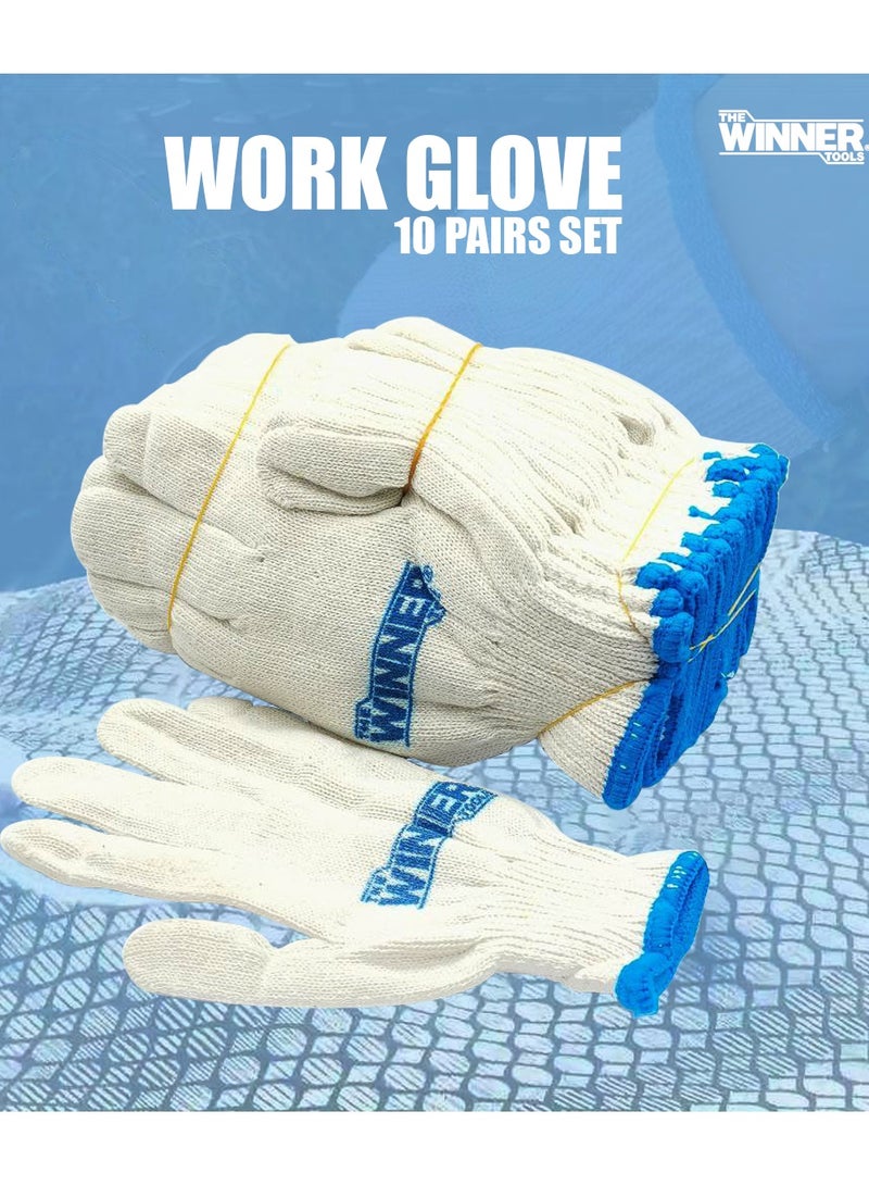 Winner WINNER Tools Cotton Poly Work Gloves 10 Pairs Set Durable 40% Cotton 60% Polyester Safety Gloves  - Image 1